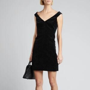 NEW Theory Black Polka Dot Velvet Paneled Off-the-Shoulder Evening Bodycon Dress